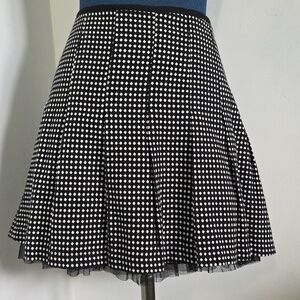 Wrapper Black & White Polka Dot Above the Knee Skirt Lace Hem